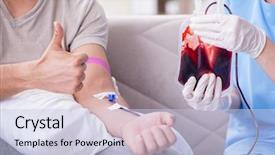  Presentation with blood transfusion - Audience pleasing PPT theme consisting of patient getting blood transfusion backdrop and a light blue colored foreground