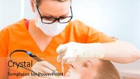  Presentation with dental reseach - Beautiful presentation theme featuring patient having dental tooth cleaning backdrop and a coral colored foreground