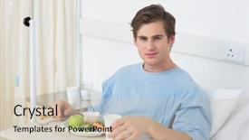  Presentation with hospital bed - Presentation design with patient having meal on hospital background and a  colored foreground