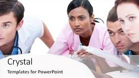  Presentation with ethnic - PPT theme with assertive multi-ethnic medical team background and a white colored foreground