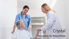  Presentation with healthcare workers - Presentation theme enhanced with patient in a wheelchair holding background and a light gray colored foreground
