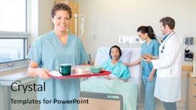  Presentation with nurse team - Presentation theme consisting of patient in background at hospital background and a light blue colored foreground
