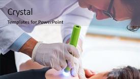  Presentation with laser - Theme with patient in clinic undergoing laser background and a light blue colored foreground