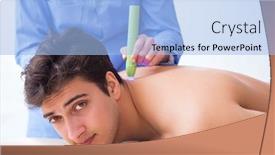  Presentation with scan barcode the laser - Beautiful PPT layouts featuring patient-in-clinic-undergoing-laser backdrop and a light blue colored foreground