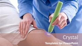  Presentation with laser - Colorful PPT theme enhanced with patient-in-clinic-undergoing-laser backdrop and a coral colored foreground