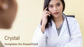  Presentation with examination - Presentation theme having patient in examination room medical background and a cream colored foreground