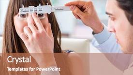  Presentation with ophthalmologist - Presentation design with patient in eye doctor hospital background and a coral colored foreground