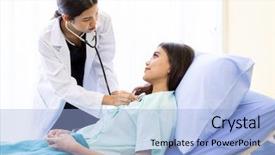  Presentation with asian doctor - Slides enhanced with patient in hospital ward background and a light blue colored foreground