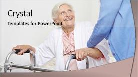  Presentation with senior citizen - Slide set having patient in nursing home getting background and a light gray colored foreground