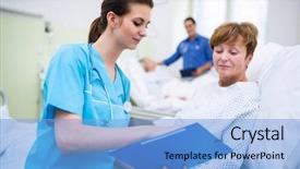  Presentation with elderly patient nurse cares - Cool new slides with patient in ward at hospital backdrop and a  colored foreground