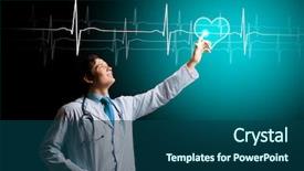  Presentation with media tv radio - Presentation having patient innovation - image of male doctor touching background and a ocean colored foreground