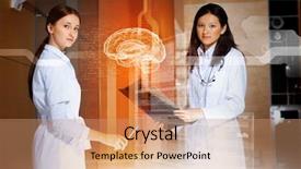  Presentation with women - Presentation design featuring patient innovation - image of two women doctors background and a coral colored foreground