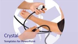  Presentation with blood pressure - Beautiful presentation theme featuring patient is being observed by doctor measuring blood pressure backdrop and a sky blue colored foreground