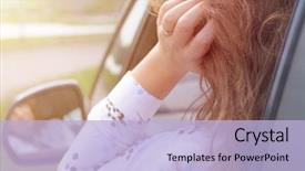  Presentation with traffic jam - Slide deck with patient journey - bored woman sitting background and a light blue colored foreground