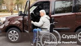  Presentation with journey - Beautiful PPT theme featuring patient journey - man in a wheelchair next backdrop and a dark gray colored foreground