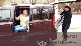  Presentation with loading - Slides featuring patient journey - young man loading wheelchair background and a  colored foreground