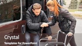  Presentation with helping man mouintain - Audience pleasing PPT theme consisting of patient journey - young woman helping handicapped man backdrop and a tawny brown colored foreground