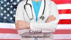  Presentation with female doctor - PPT layouts having patient law - female doctor holding in hand background and a coral colored foreground