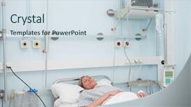  Presentation with female hospital patient - Colorful presentation design enhanced with patient lying on a bed backdrop and a  colored foreground