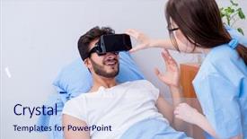  Presentation with telemedicine nurse - Theme consisting of patient man with vr glasses background and a sky blue colored foreground