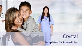  Presentation with mother child - Presentation theme having patient medical team - mother who is with her background and a sky blue colored foreground