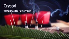  Presentation with acupuncture - Presentation theme consisting of healing methord - acupuncture needles in green leaf background and a wine colored foreground