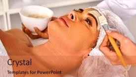  Presentation with cosmetology clinic - Beautiful slides featuring eldery - facial mask and massage backdrop and a red colored foreground