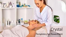  Presentation with acne woman - Cool new PPT theme with eldery - facial massage for forty five backdrop and a coral colored foreground