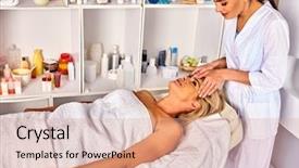  Presentation with face massage spa skin - Theme enhanced with eldery - facial massage for forty year background and a coral colored foreground