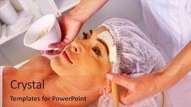  Presentation with spa salon - Slides having eldery - woman middle-aged take facial background and a coral colored foreground