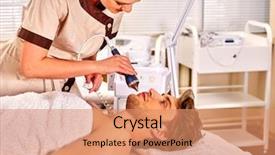  Presentation with facial - Amazing slide deck having medical ultra sound - young woman receiving electric facial backdrop and a coral colored foreground