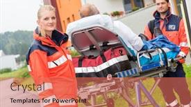  Presentation with ambulance - Slide deck consisting of patient on stretcher with paramedics ambulance aid emergency woman man background and a coral colored foreground