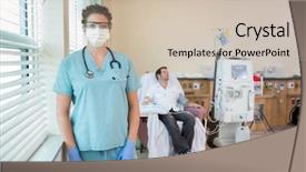  Presentation with medical renal - Slide deck with patient receiving renal dialysis background and a soft green colored foreground