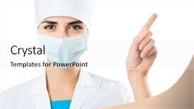  Presentation with patient safety - Theme consisting of patient safety - female doctor in a mask background and a sky blue colored foreground