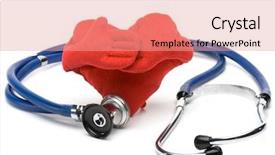  Presentation with cardiology concept - PPT theme enhanced with patient safety - heart and a stethoscope background and a coral colored foreground
