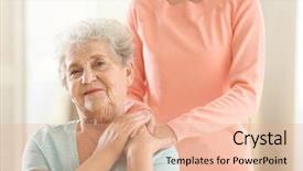  Presentation with old young - Presentation theme enhanced with patient safety - young girl hugging old woman background and a coral colored foreground