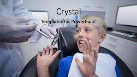  Presentation with dental - Beautiful slide set featuring patient scared during a dental backdrop and a light blue colored foreground