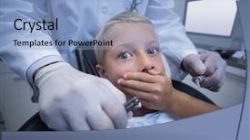  Presentation with dental - Presentation theme featuring patient scared during a dental background and a light blue colored foreground