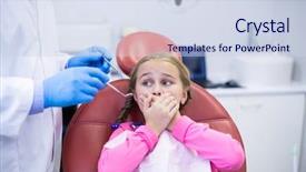  Presentation with patient check up tecnology - PPT theme featuring patient scared during a dental background and a  colored foreground