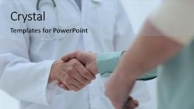  Presentation with physician - PPT theme having patient shakes hands with his physician background and a light blue colored foreground