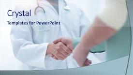  Presentation with physician - PPT theme consisting of healthcare partnership - patient shakes hands with his background and a sky blue colored foreground