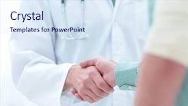  Presentation with physician - Presentation featuring patient shakes hands with his physician background and a sky blue colored foreground