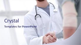  Presentation with physician - Beautiful slide set featuring healthcare partnership - patient shakes hands with his backdrop and a sky blue colored foreground