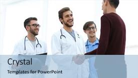  Presentation with shaking hands - Amazing presentation design having patient shaking hands with doctor backdrop and a light blue colored foreground