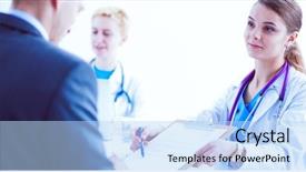  Presentation with patient women abdominal ultrasound - Cool new slide deck with patient sitting at the desk backdrop and a  colored foreground