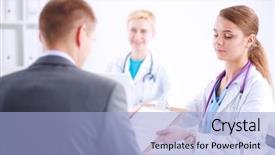  Presentation with patient women abdominal ultrasound - PPT theme enhanced with patient sitting at the desk background and a  colored foreground