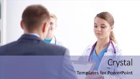  Presentation with patient women abdominal ultrasound - Audience pleasing PPT theme consisting of patient sitting at the desk backdrop and a  colored foreground