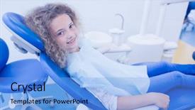  Presentation with dental child - PPT theme enhanced with patient sitting in dentists chair background and a light blue colored foreground