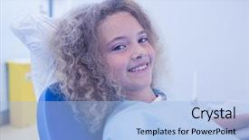  Presentation with dental child - PPT layouts enhanced with patient sitting in dentists chair background and a light blue colored foreground