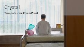  Presentation with hospital bed - Beautiful presentation design featuring patient-sitting-on-hospital-bed backdrop and a sky blue colored foreground